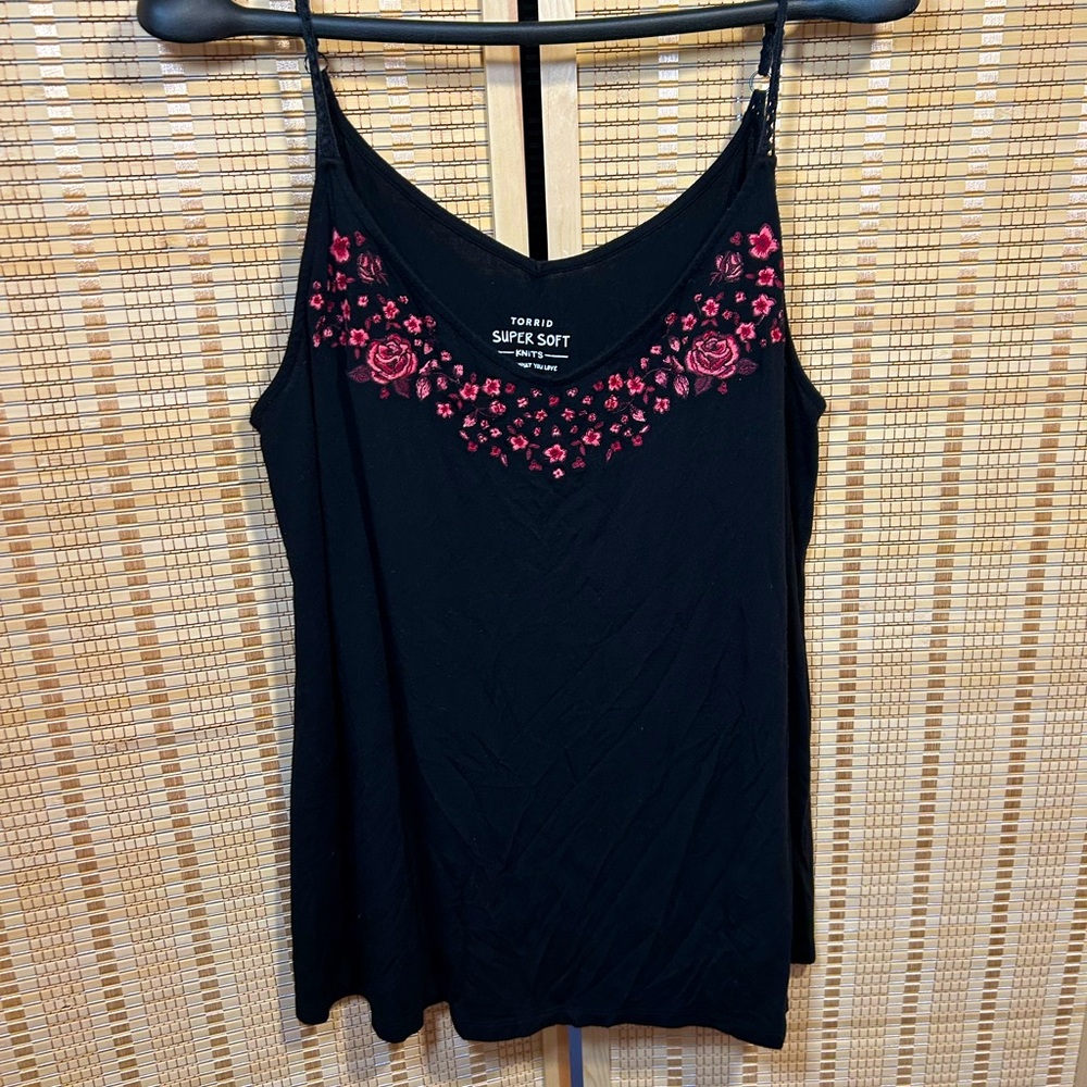 Torrid Black Tank Top with Pink Floral Design
